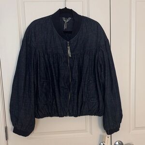 Anthropologie Dark Denim Bomber Jacket